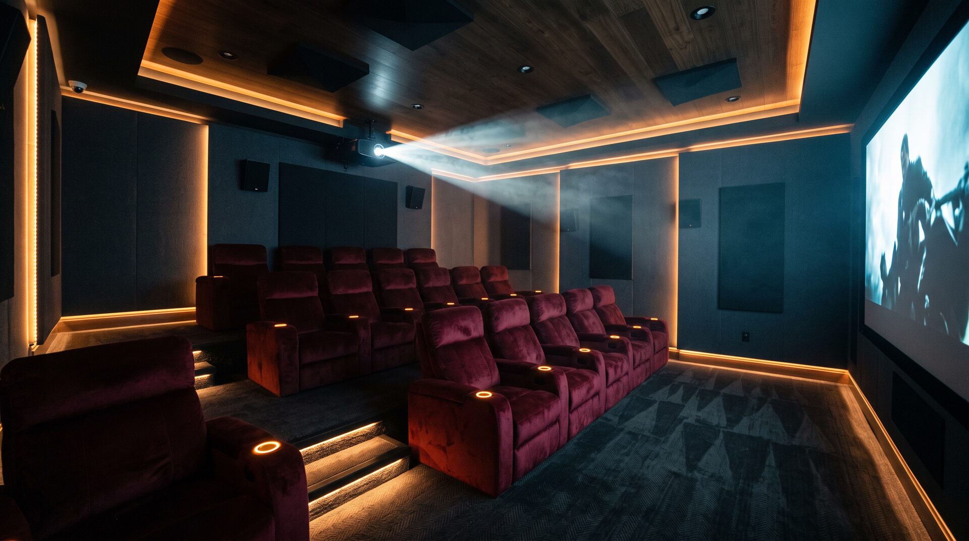 Luxury home theater with tiered seating